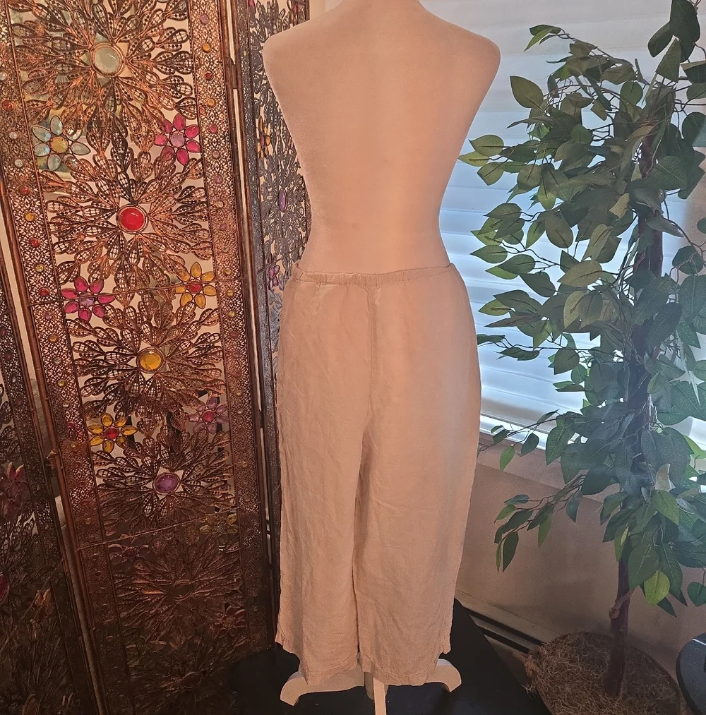 Lord & Taylor 100% Linen Wide Leg Capri Pants Size Large Boho Grandma